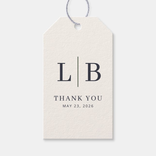 Étiquette de faveur de mariage élégante en serif n (Devant)