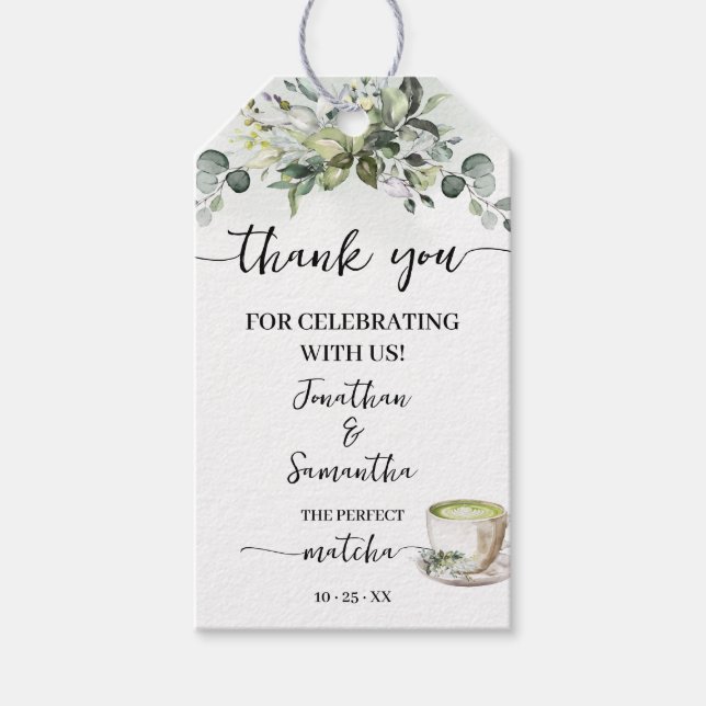 Étiquette de faveur de mariage Eucalyptus Matcha (Devant)