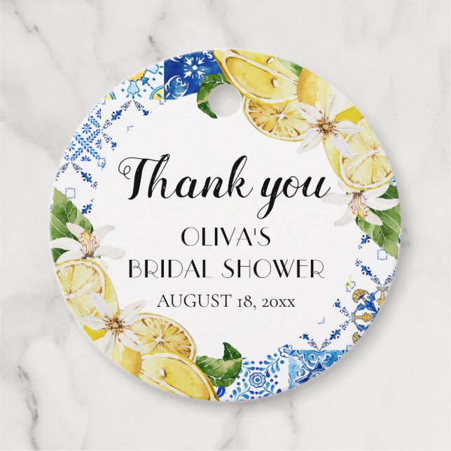 Étiquette de faveur de mariage italien citron carr (Devant)