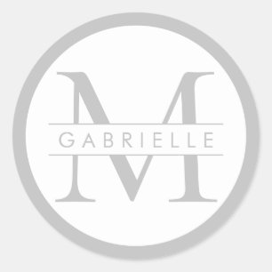 Étiquette de faveur de monogramme rond gris chic