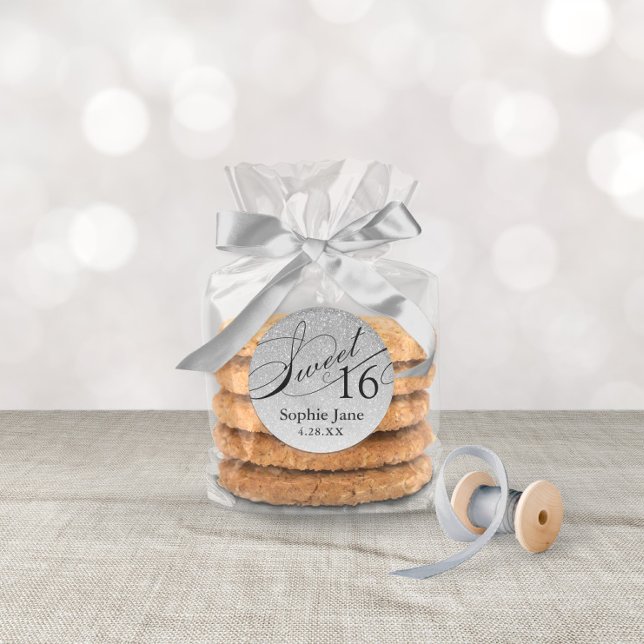 Étiquette de faveur de paillettes Glam argent pers (Créateur téléchargé)