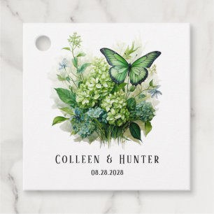Étiquette de faveur de papillon floral d'hortensia