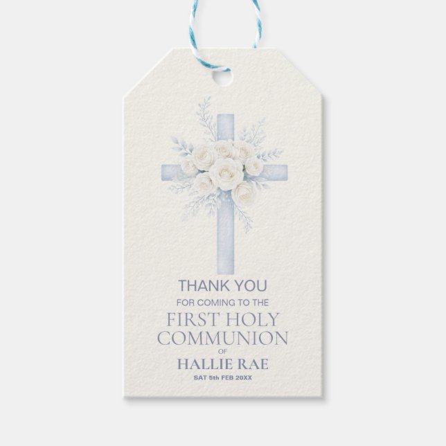 Étiquette de faveur de première communion, croix f (Devant)