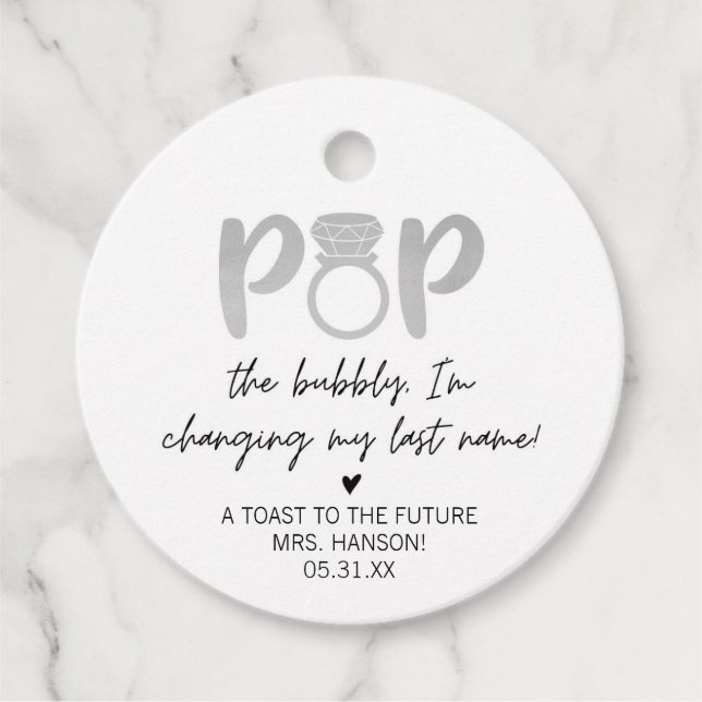 Étiquette de faveur de Silver Ring Pop The Bubbly (Devant)