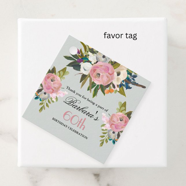 Étiquette de faveur élégante florale 60e anniversa (Créateur téléchargé)