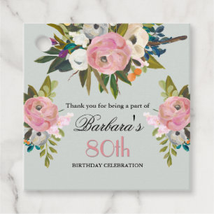 Étiquette de faveur élégante florale 80e anniversa