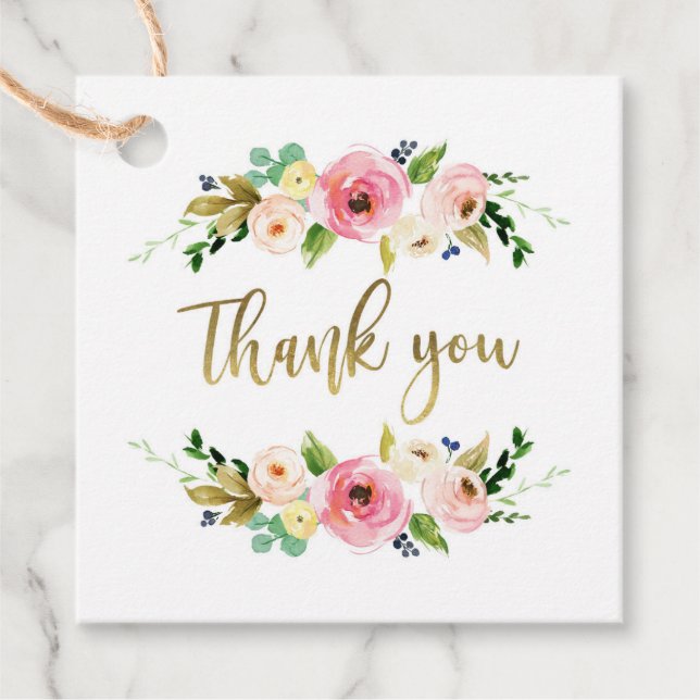 Étiquette de faveur en or floral et rose, boho, ru (Devant)