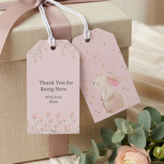 Étiquette de faveur personnalisée Lapin Rose pour