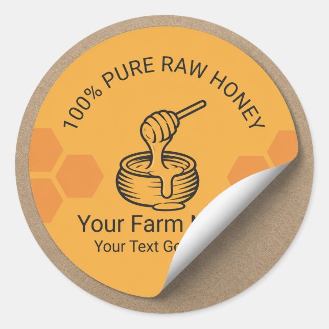 Étiquette de ferme de miel pur brut (Devant)