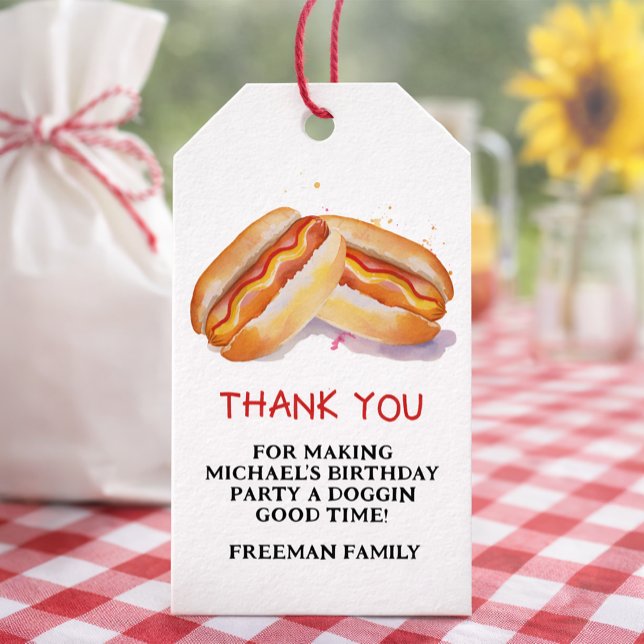 Étiquette de fête d'anniversaire Hot Dog – Pique-n (Party Favor Tags)