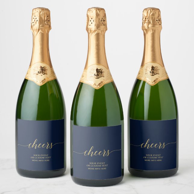 Étiquette de fête élégante dorée et marine avec éc (Bouteilles)