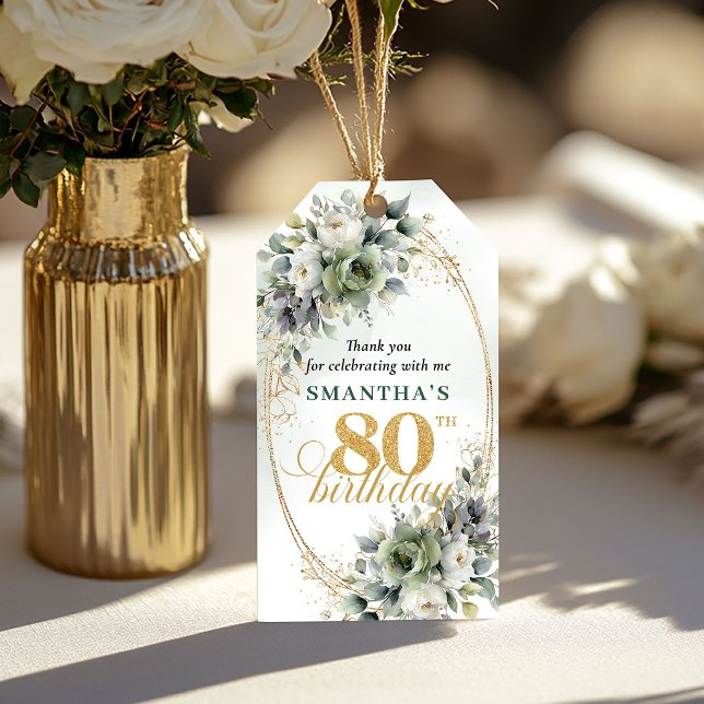 Étiquette de feuillage boho vert poussiéreux pour  (Dusty Green 80th Birthday Boho Foliage Tag

)