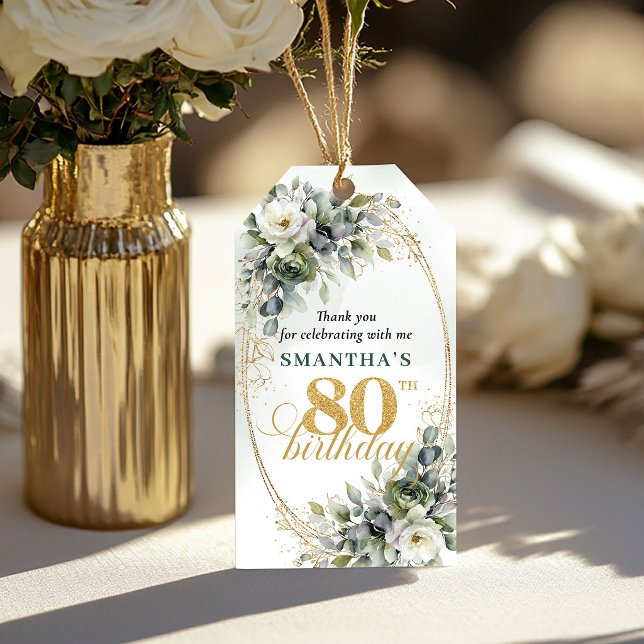 Étiquette de feuille botanique Dusty Green pour 80 (Dusty Green 80th Birthday Botanical Leaf Tag

)