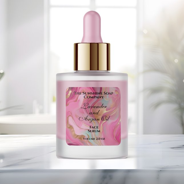 Étiquette de flacon compte-gouttes en marbre rose  (Créateur téléchargé)