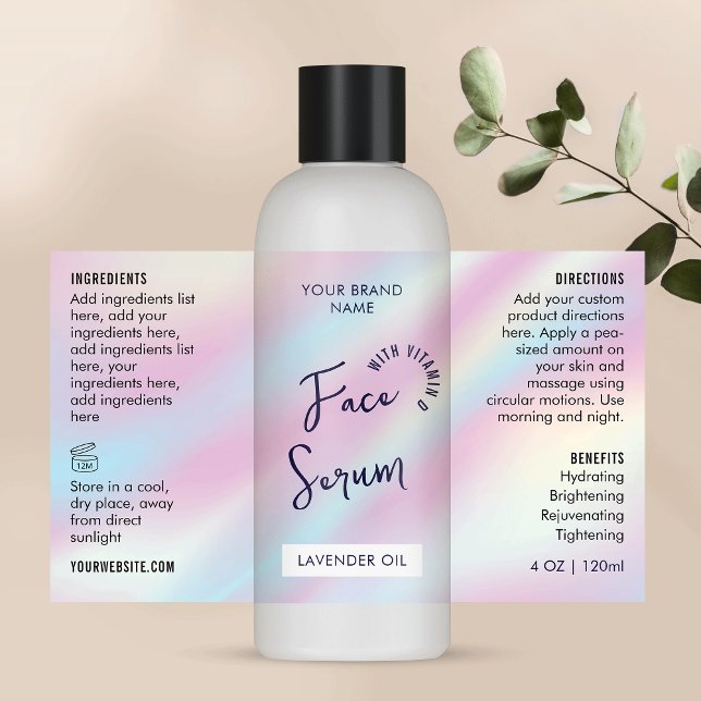 Étiquette de flacon cosmétique 4 OZ de style holog (Modern holographic effect cosmetic bottle wrap around label with fully editable text)