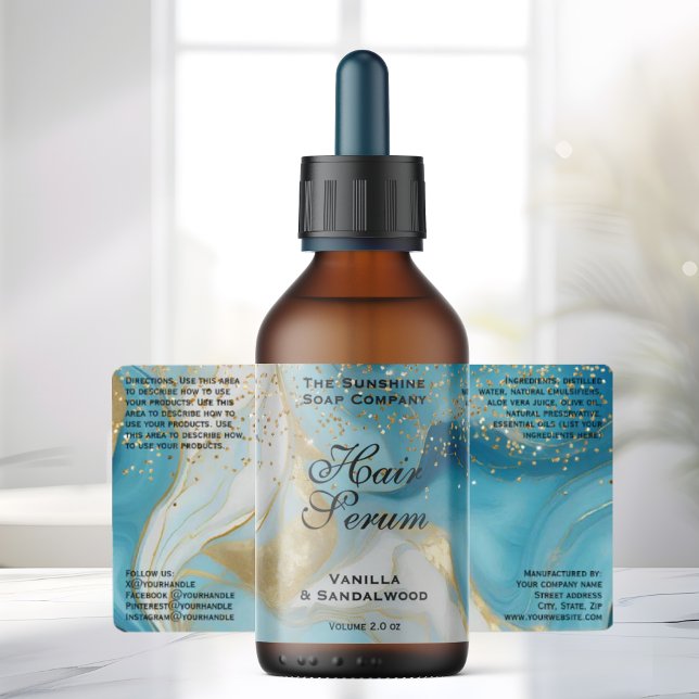 Étiquette de flacon de cosmétiques Blue Gold Glitt (Créateur téléchargé)