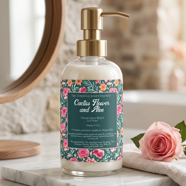 Étiquette de flacon de cosmétiques Fleurs roses et (Créateur téléchargé)