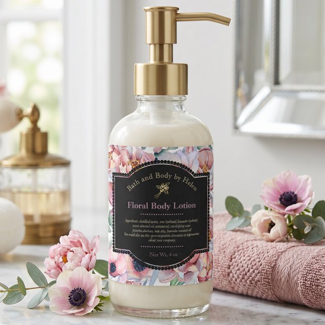 Étiquette de flacon de cosmétiques floraux - Mauve (Créateur téléchargé)