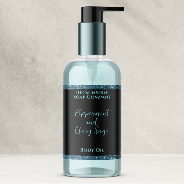 Étiquette de flacon de cosmétiques noir et paillet (Créateur téléchargé)