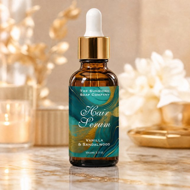 Étiquette de flacon de cosmétiques Vert sarcelle e (Créateur téléchargé)
