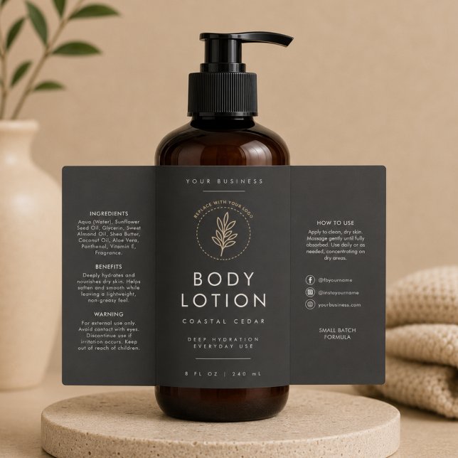 Étiquette de flacon de lotion 8oz avec logo noir (Créateur téléchargé)
