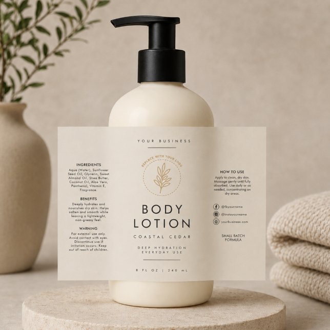 Étiquette de Flacon de Lotion Corporelle Neutre Lo (Créateur téléchargé)