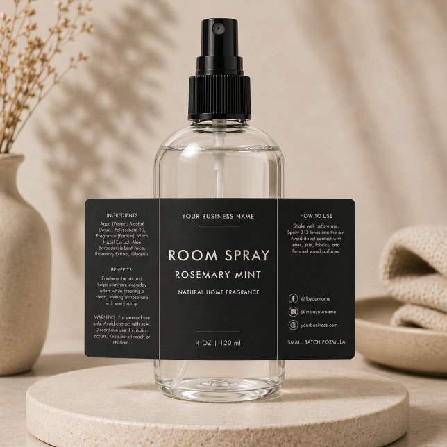 Étiquette de flacon de spray pour pièce noire mode (Créateur téléchargé)