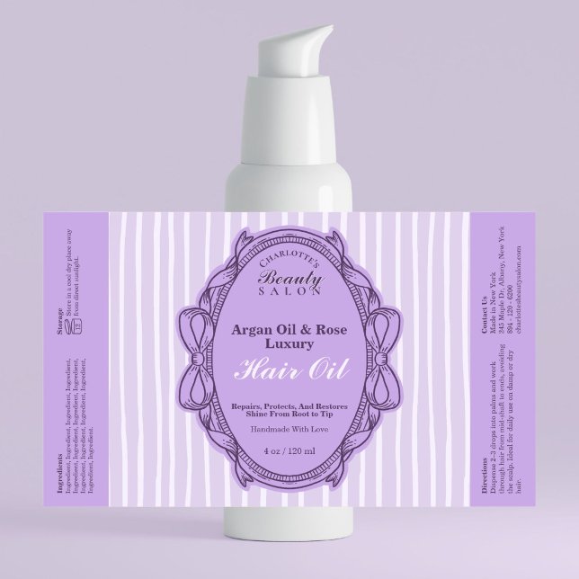 Étiquette de flacon d'huile de beauté à cadre à no (Purple Bow Frame Beauty Oil Bottle Label)