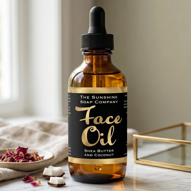 Étiquette de flacon d'huile pour le visage noir et (Créateur téléchargé)