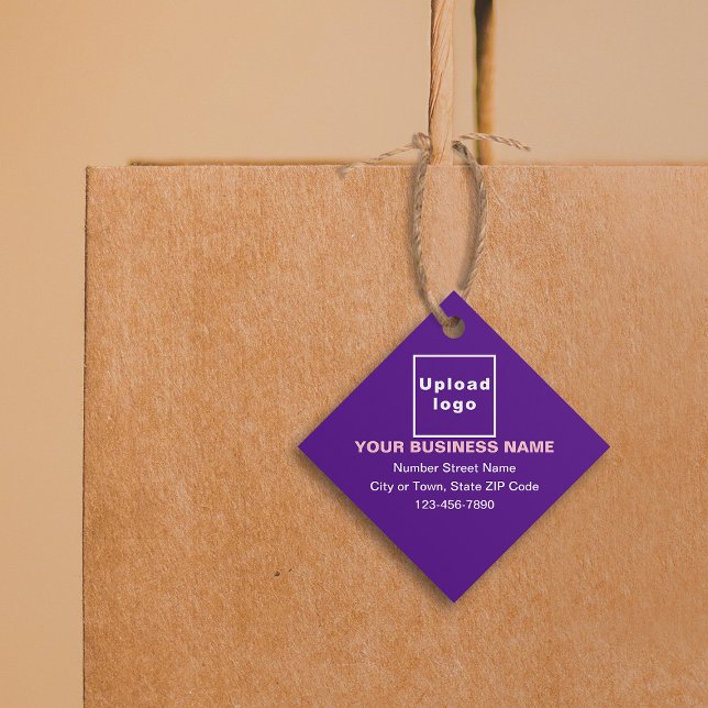 Étiquette de forme de diamant violet de marque com (Build brand name awareness. Your business brand on purple diamond shape tag.)