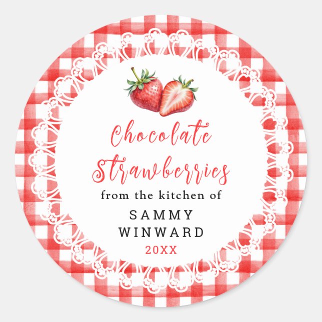 Étiquette de Fraise Recouverte de Chocolat Faite M (Devant)