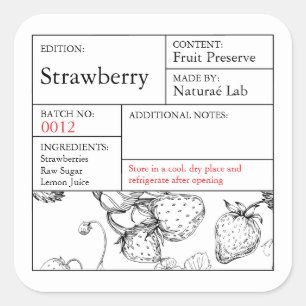Étiquette de fraises noir et blanc