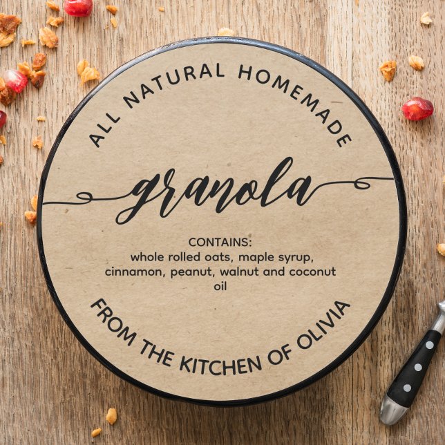 Étiquette de granola maison kraft rustique Script (Créateur téléchargé)