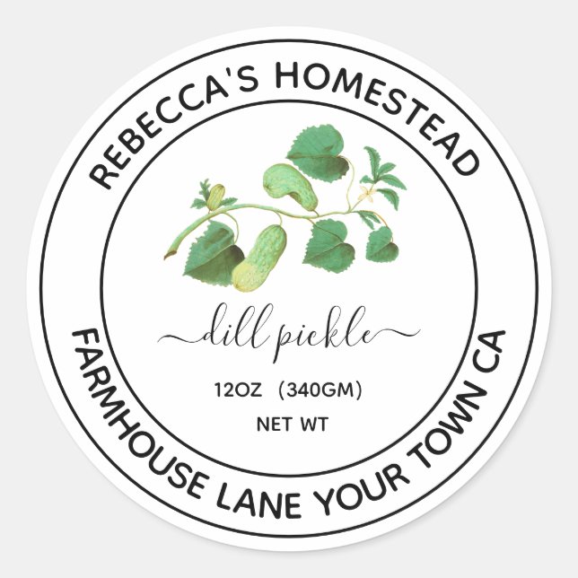 Étiquette de jarre de conserve vintage concombre à (Devant)