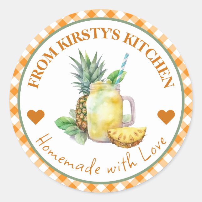 Étiquette de jus d'ananas à carreaux fait maison à (Devant)