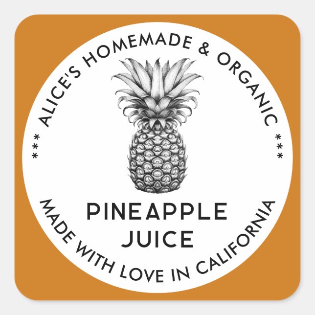 Étiquette de jus d'ananas en noir et blanc (Devant)