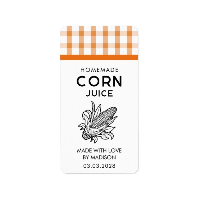 Étiquette de jus de maïs avec épi et motif à carre (Devant)
