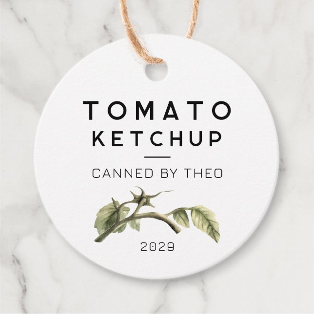 Étiquette de ketchup tomate avec feuille de tomate (Devant)