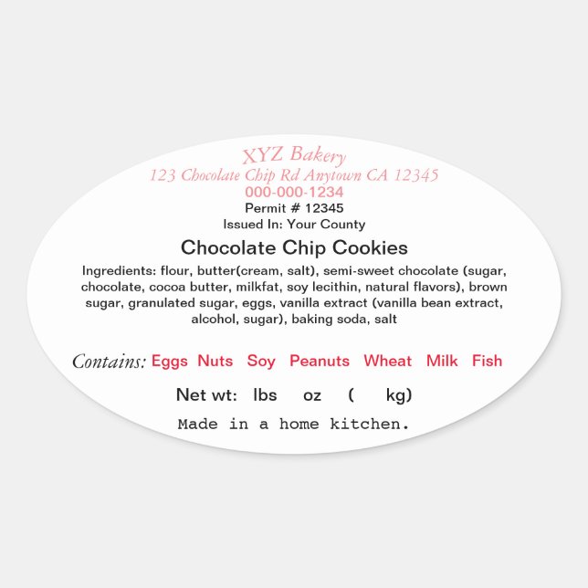 étiquette de la loi sur les produits alimentaires  (Devant)