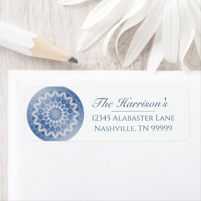 Étiquette de l'adresse de mariage Blue Lace Mandal (En situation)