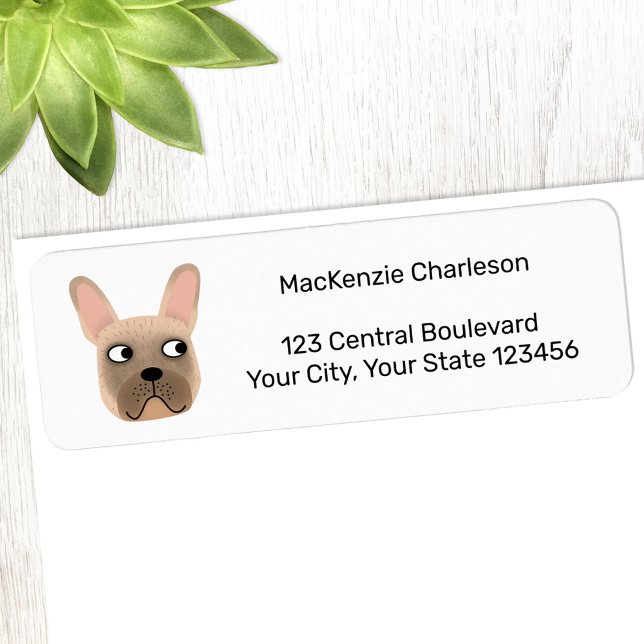 Étiquette de l'adresse de retour de Bulldog en fra (French Bulldog fun return address label for dog lovers.)