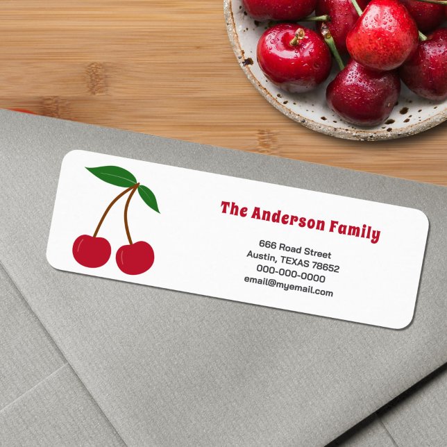 Étiquette de l'adresse de retour de cerise (Cherry Return Address Label Sticker)