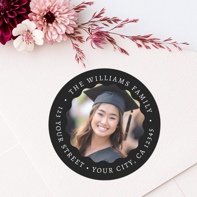 Étiquette de l'adresse de retour de graduation de  (Photo wavy border graduation return address label)