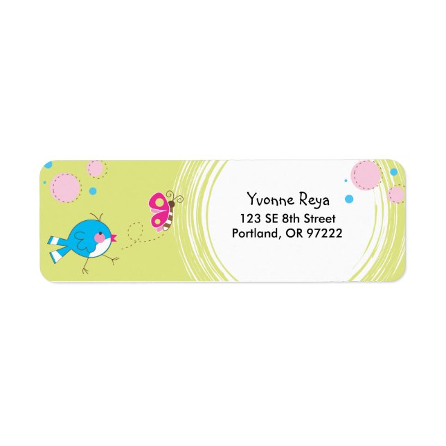 Étiquette de l'adresse de retour de la Birdie douc (Devant)