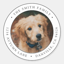 Étiquette de l'adresse de retour de photo ronde pe