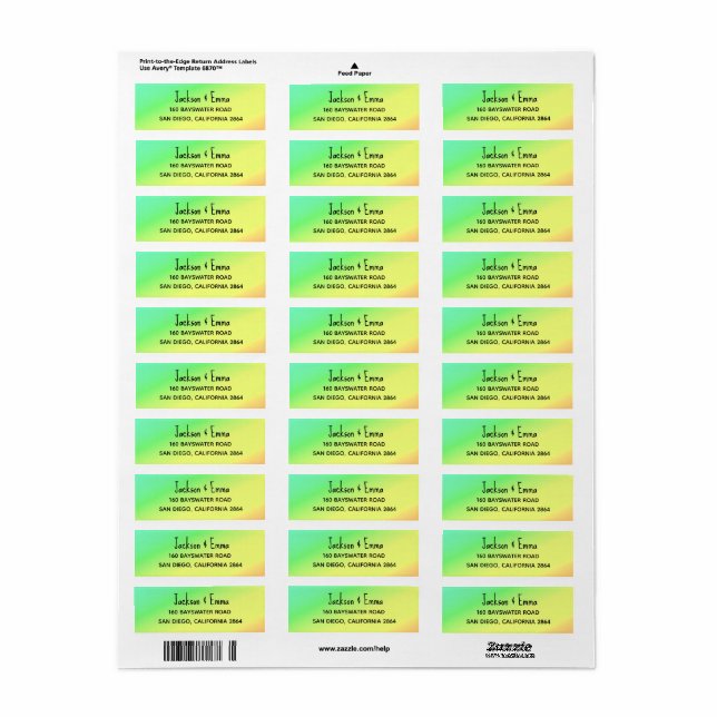 Étiquette de l'adresse de retour des couleurs trop (Feuille entière)