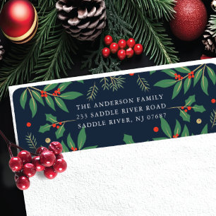 Étiquette de l'adresse de retour des fleurs Holly