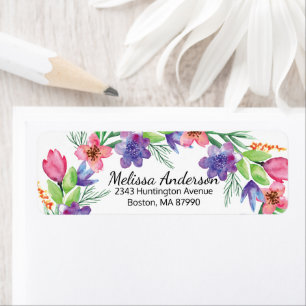 Étiquette de l'adresse de retour des fleurs rose e