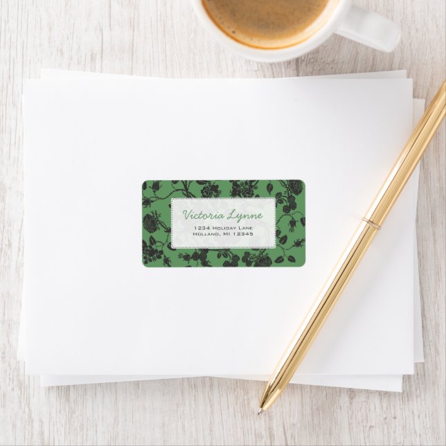Étiquette de l'adresse de retour des Roses verts S (En situation)