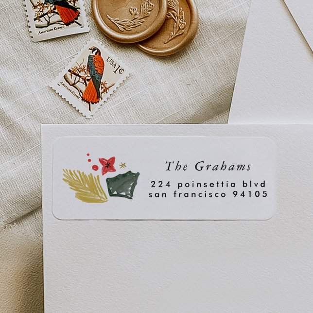 Étiquette de l'adresse de retour Festin Botanique (Festival watercolor botanical return address label.)